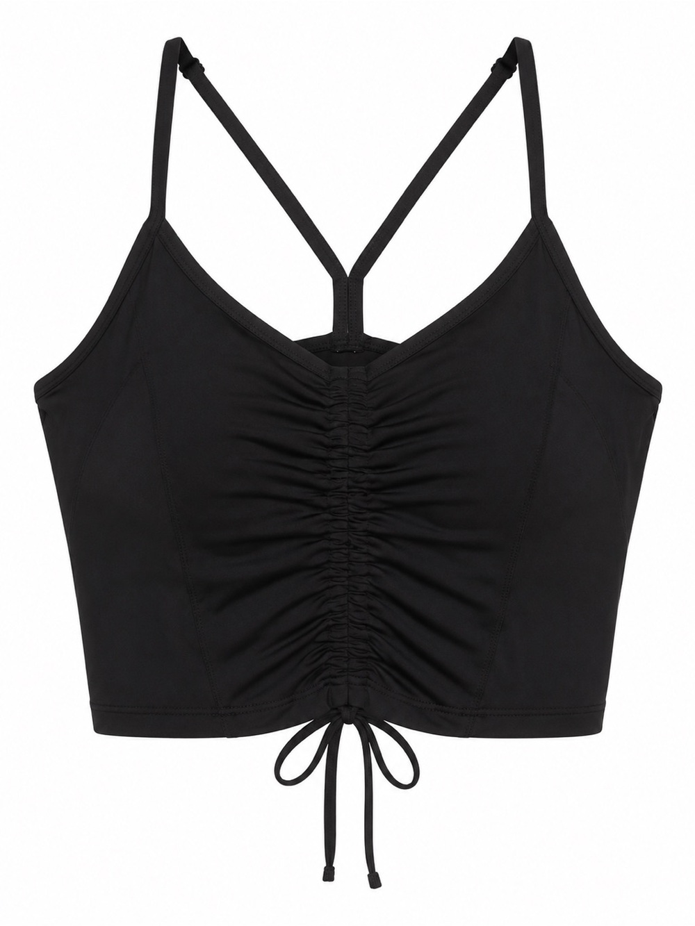 Leapstride Black Strappy Back Ruched Sports Bra Tank Top NWT Large